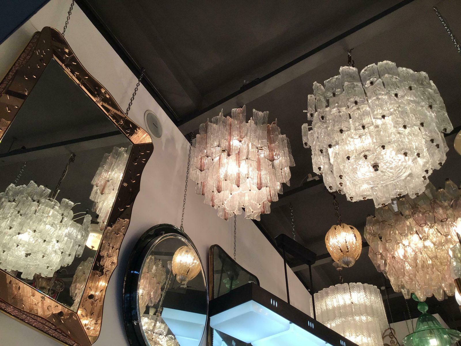 Venini “Toni Zuccheri” Chandelier Murano Glass Metal Crome Iron 1950 Italy photo vintage