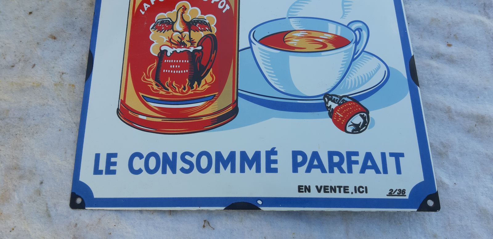 383.15999999999997 Enamel Plate "La Poule Au Pot" The Perfect Consommé photo