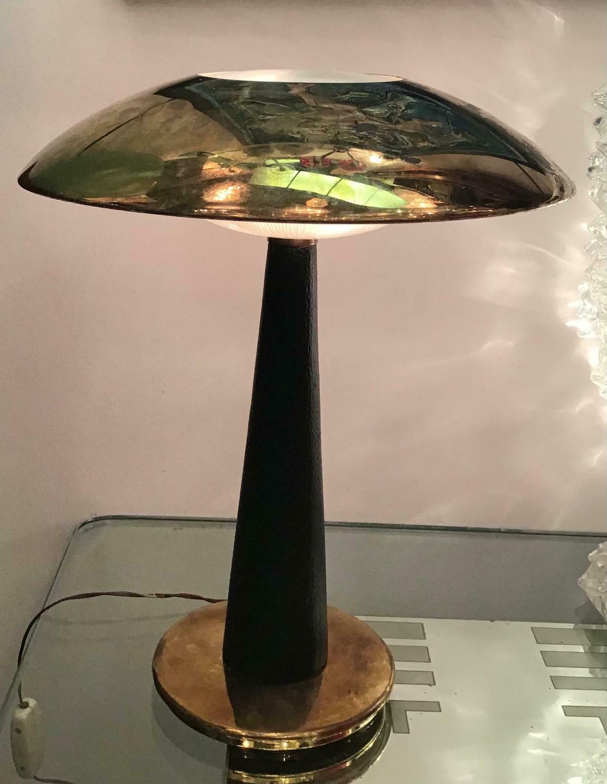 Stilnovo Table Lamp Brass Glass Skin 1950 Italy photo vintage