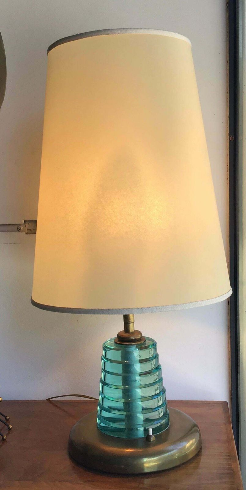 3164.0 Fontana Arte Table Lamp Brass Glass Pergamena, 1950, Italy photo