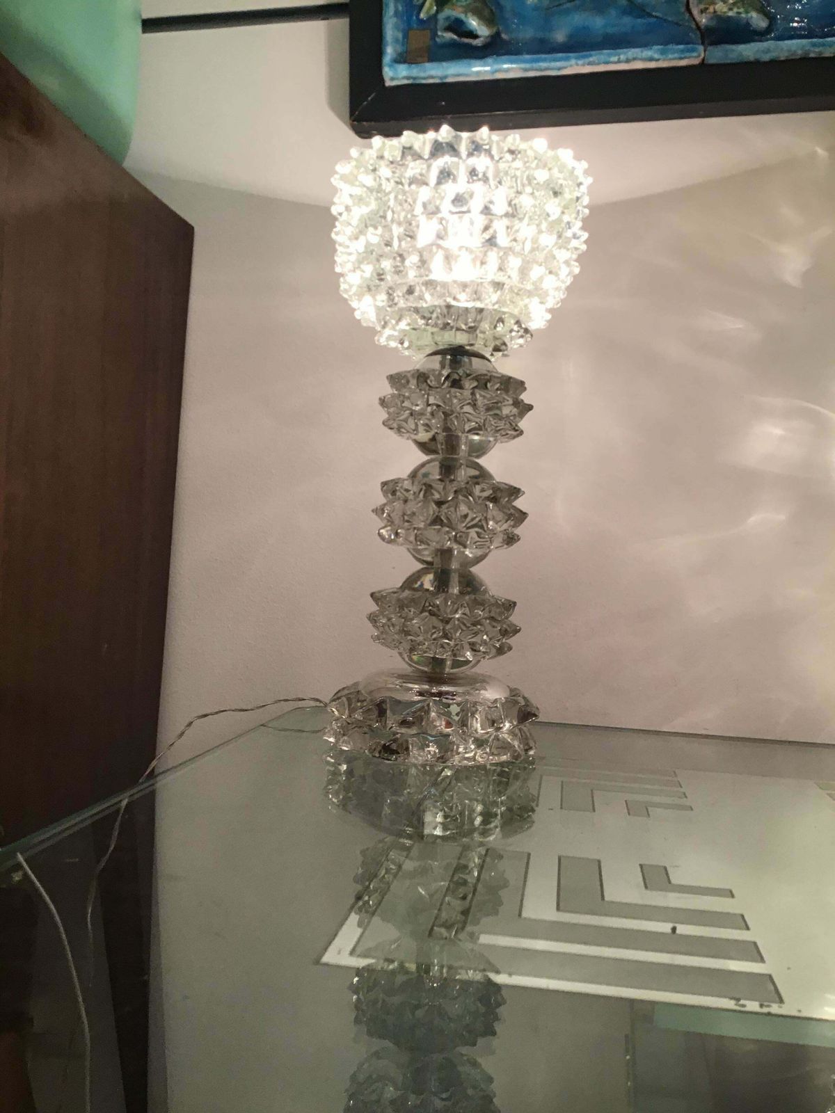 photo vintage Barovier E Toso “Rostrato” Table Lamp Murano Glass Metal Crome 1940 Italy