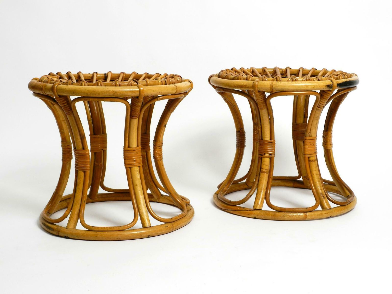Pair Of Beautiful Rare Original 1960's Italian Bamboo Stools photo Furniture
