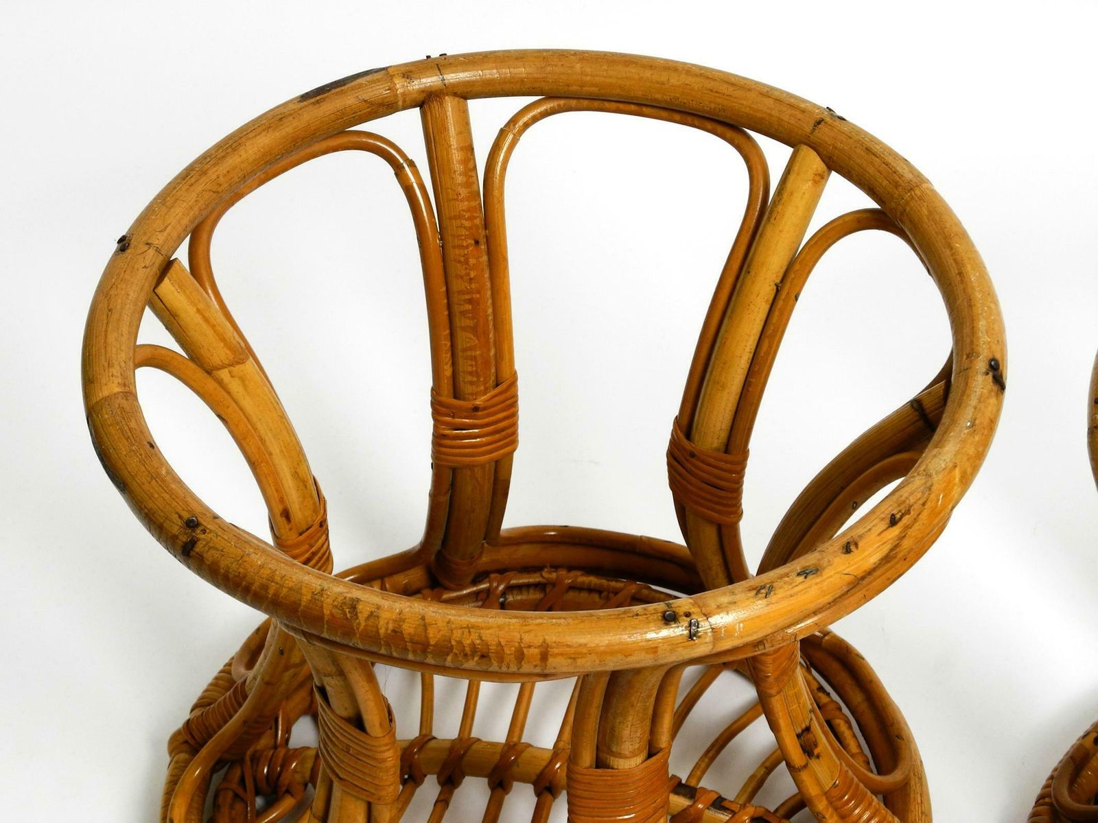 Furniture Pair Of Beautiful Rare Original 1960's Italian Bamboo Stools photo
