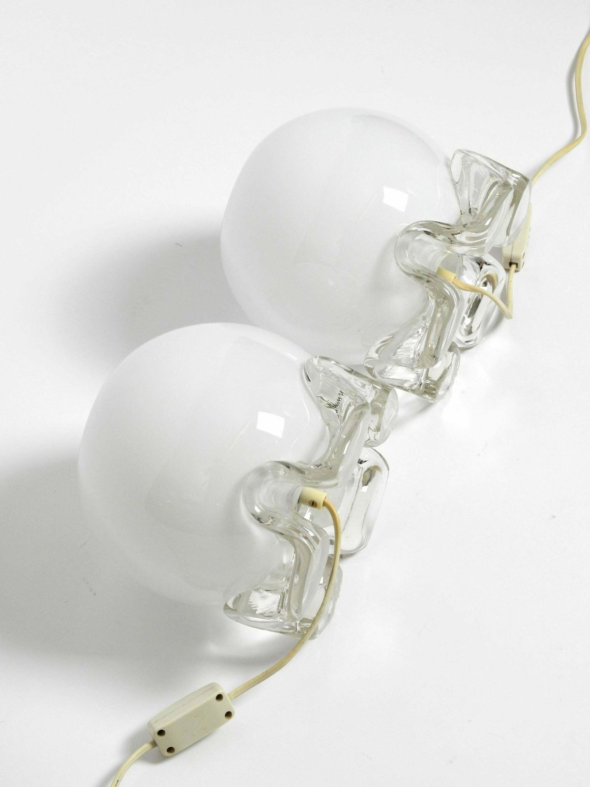 Lighting Pair Of 1960''S Glass Table Lamps In White And Transparent From Limburg photo