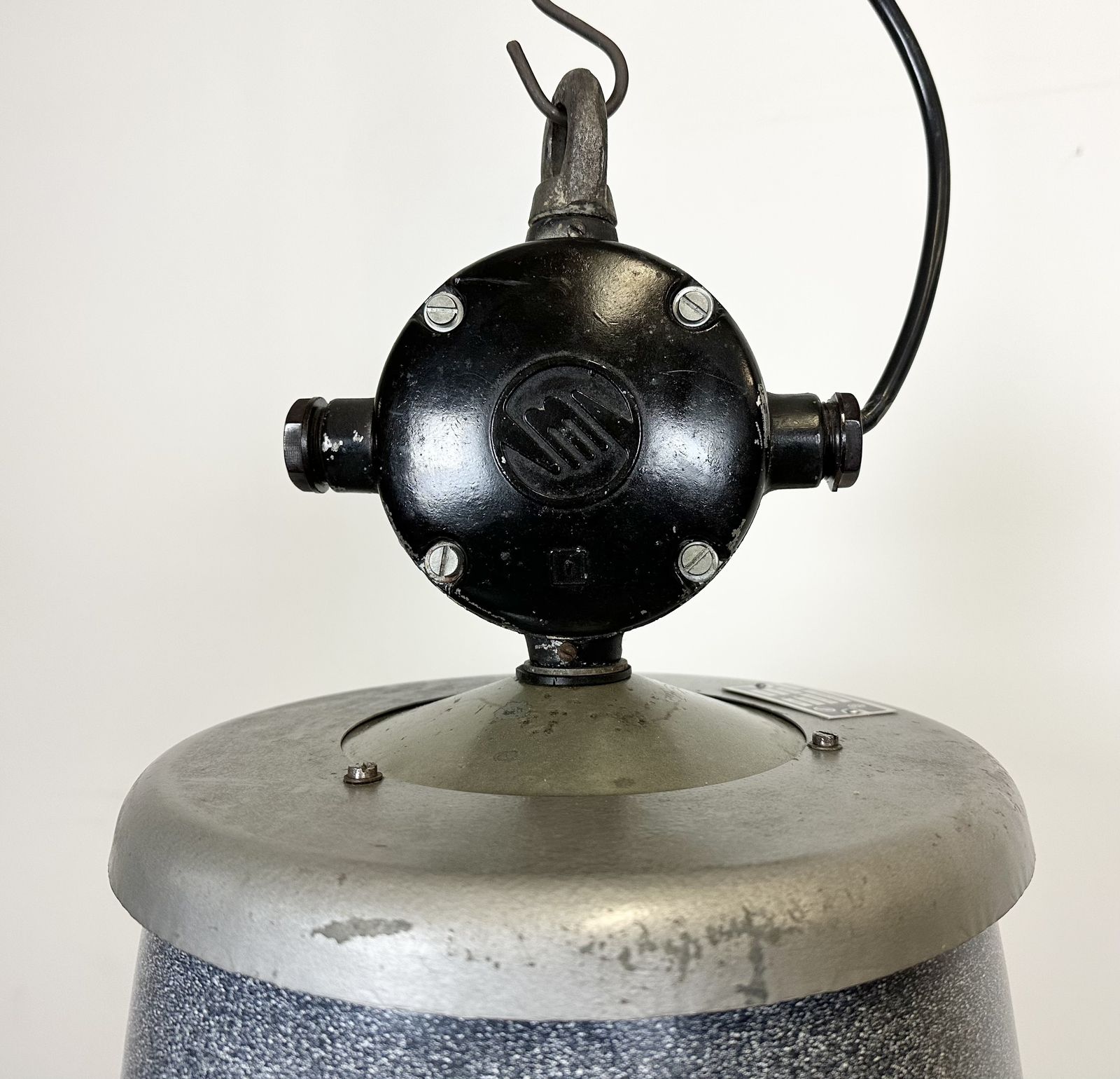 Large Grey Enamel Industrial Factory Lamp From Elektrosvit, 1960s, 49x photo 199.0