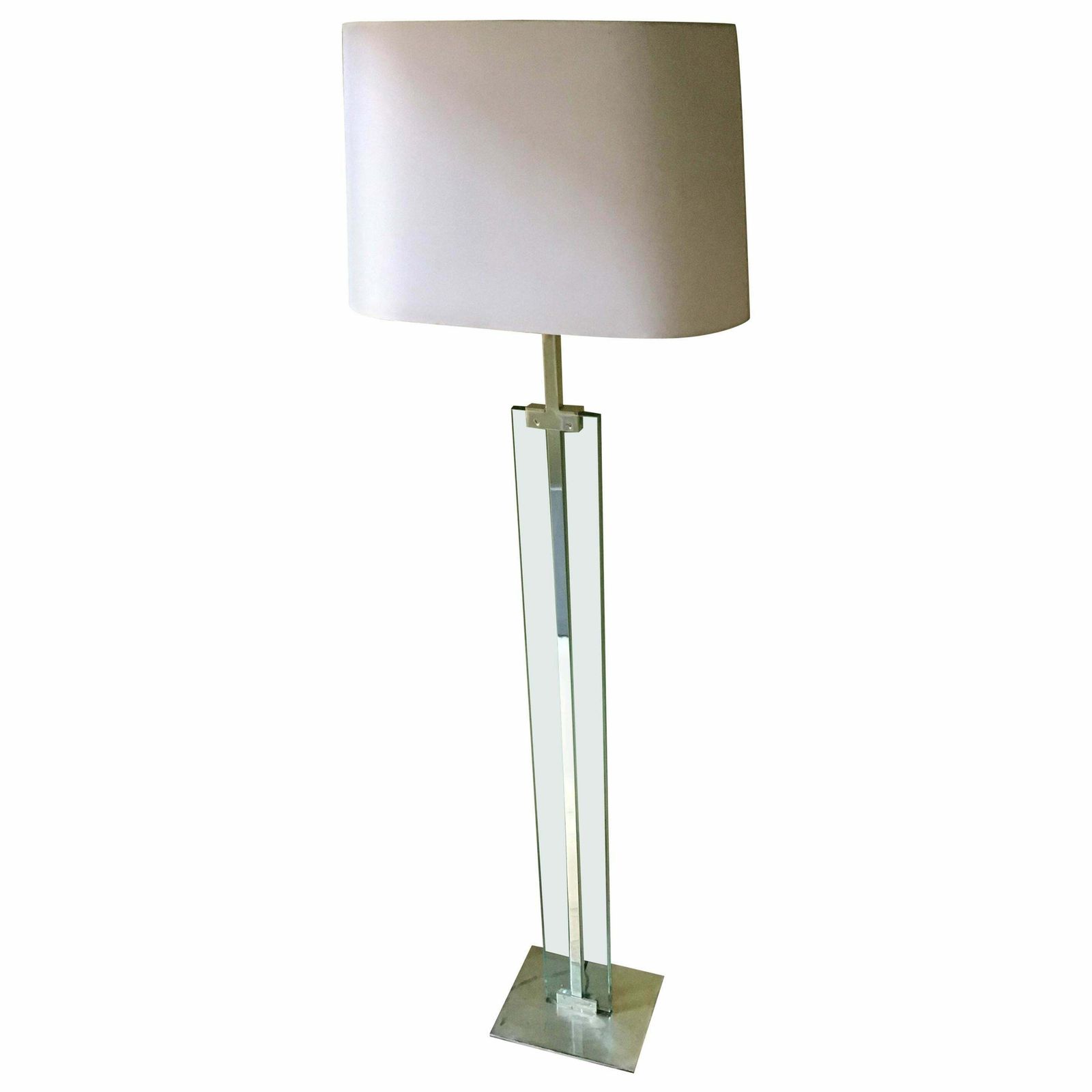 Fontana Arte Floor Lamp 1960 Crome Brass Glass Fabric Lampshade, Italy