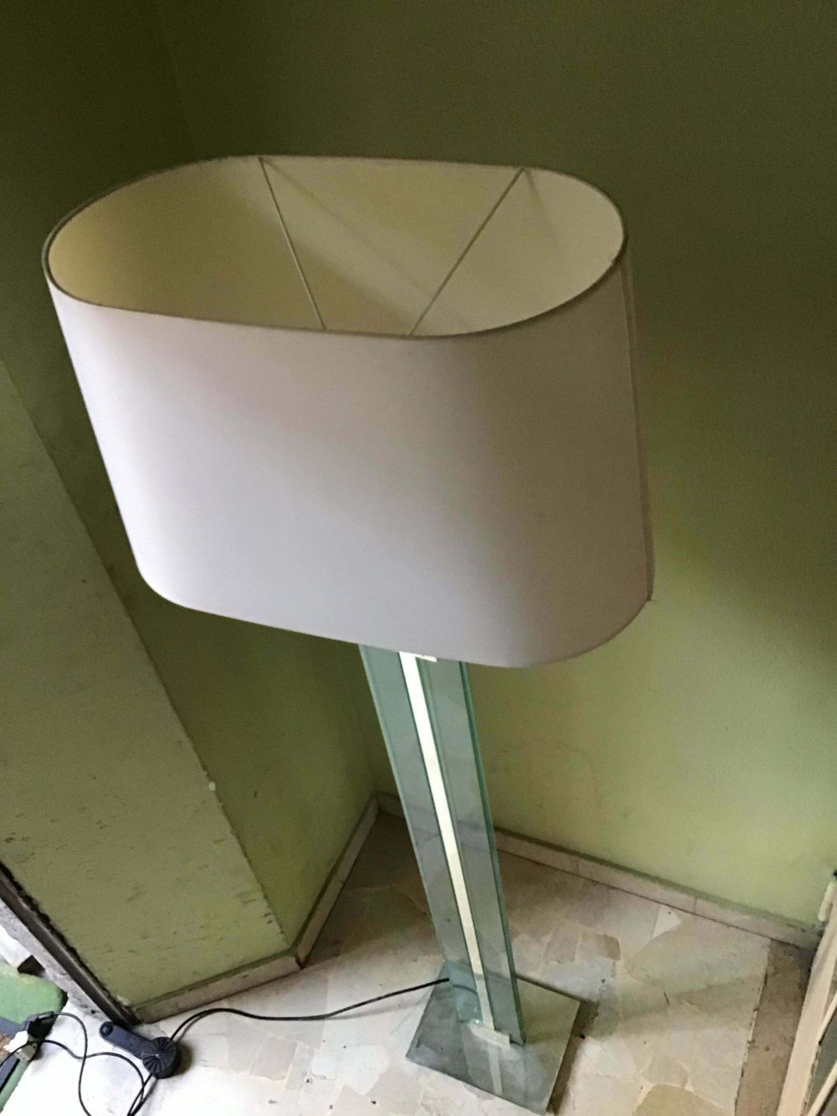 Fontana Arte Floor Lamp 1960 Crome Brass Glass Fabric Lampshade, Italy photo vintage