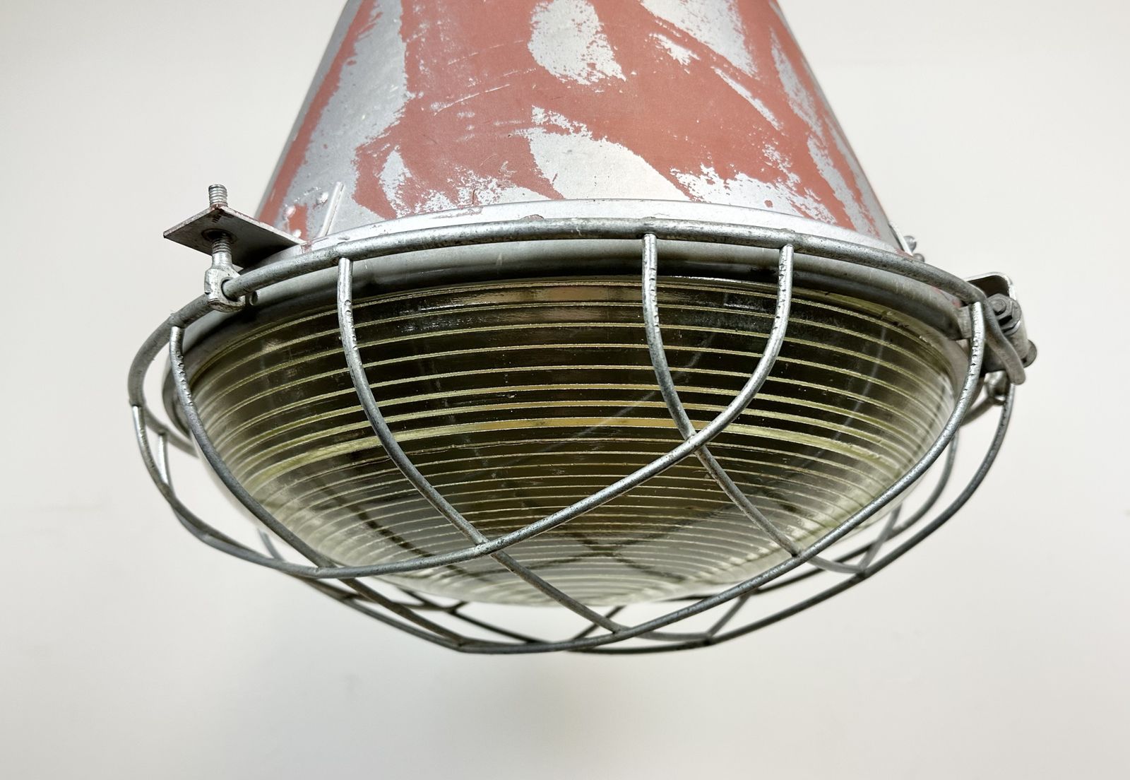 Industrial Cage Factory Pendant Lamp With Glass Cover From Mesko, 1970s, 2x photo Lighting