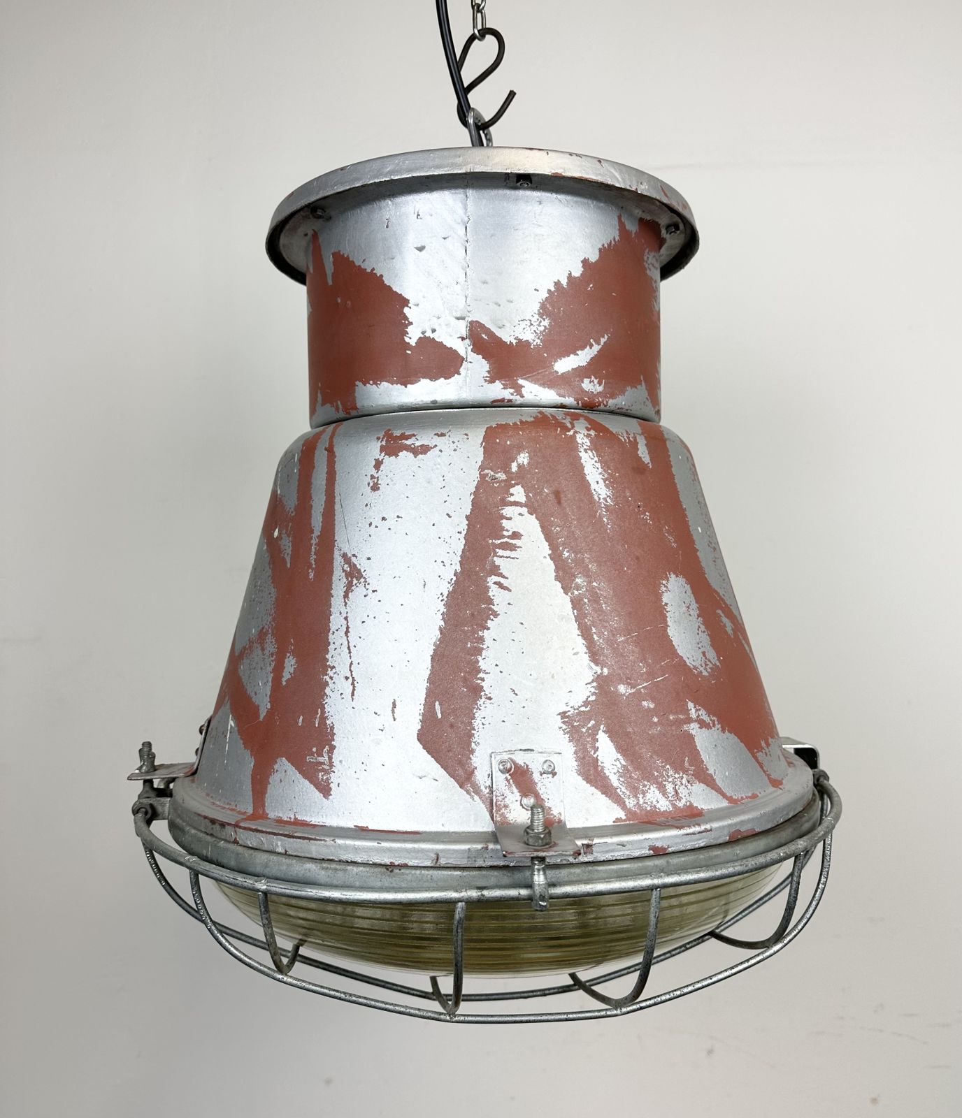 Lighting Industrial Cage Factory Pendant Lamp With Glass Cover From Mesko, 1970s, 2x photo