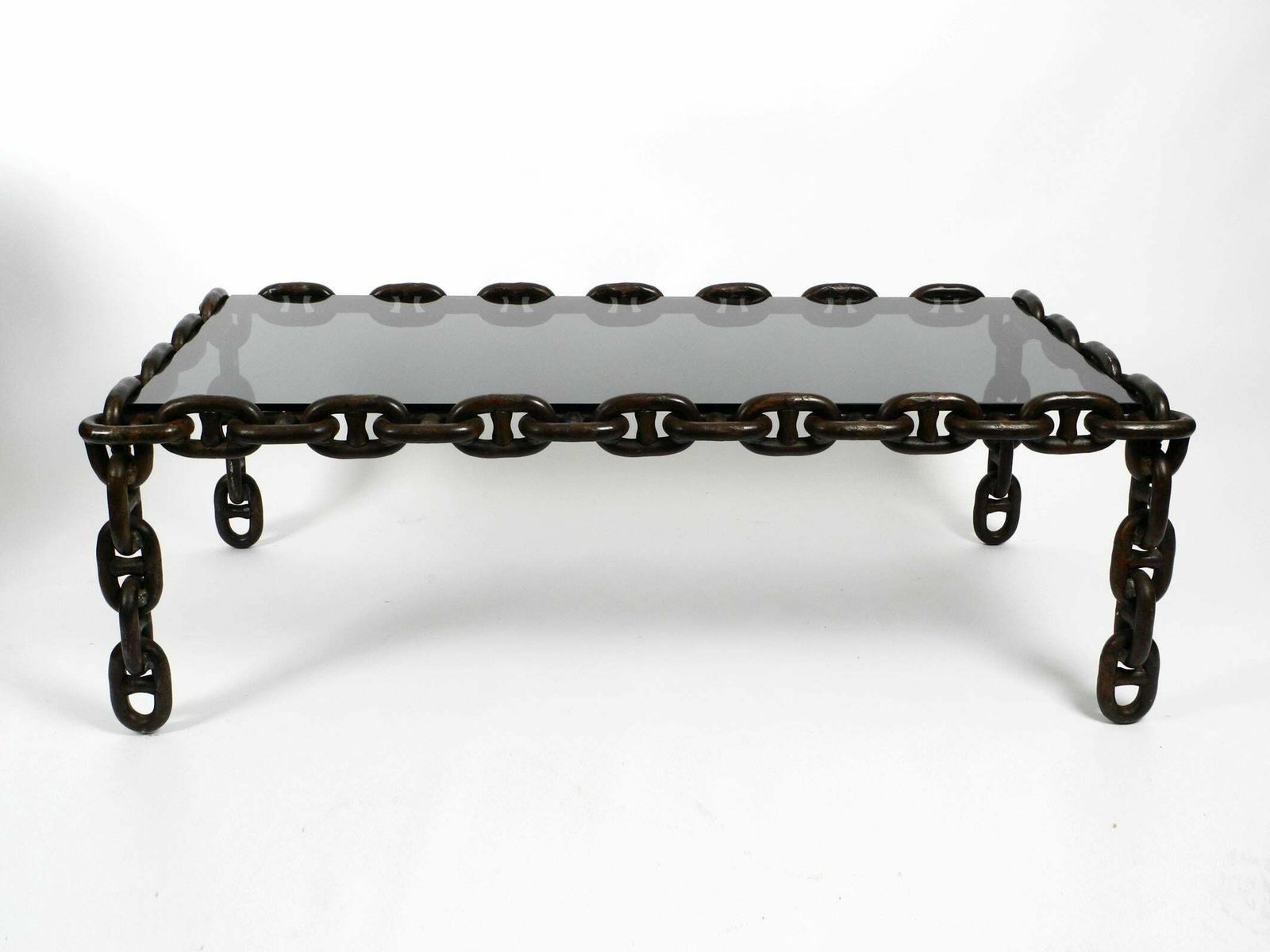 1970s Xl Coffee Table Made Of Nautical Iron Chain And A Thick Smoked Glass Plate photo for sale