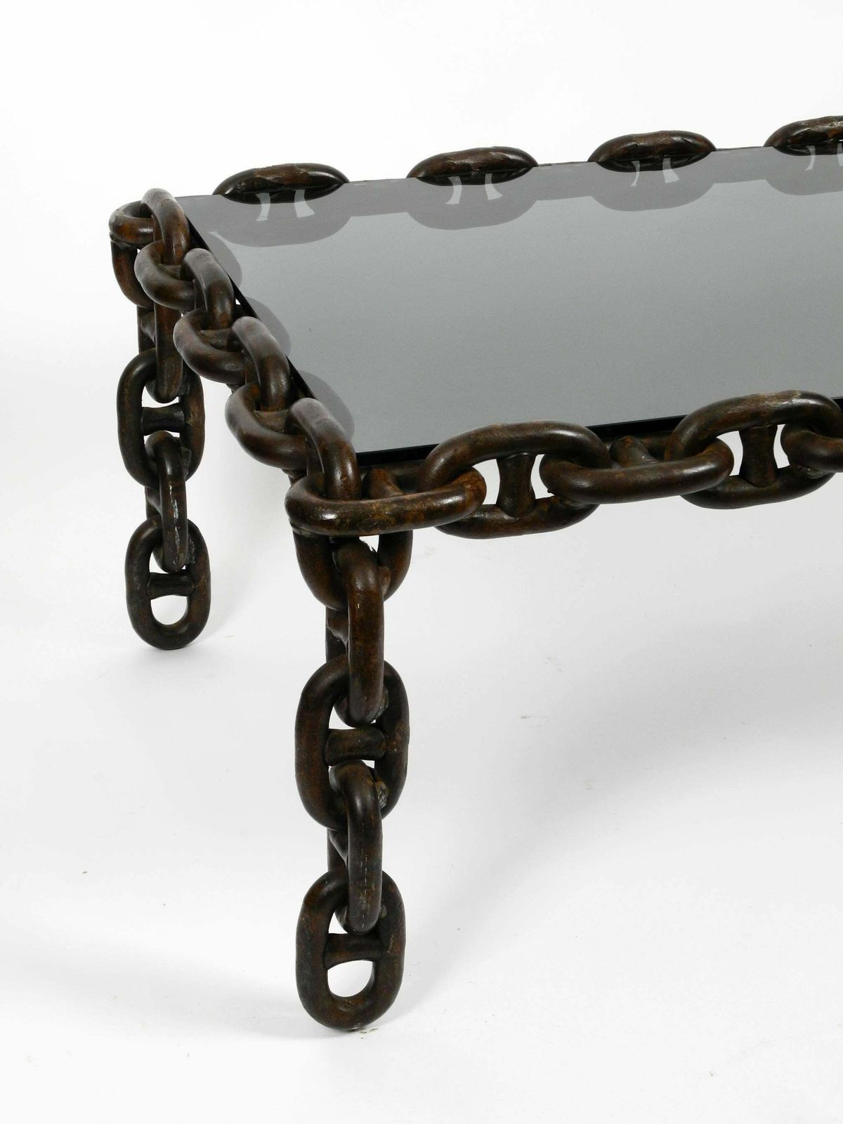 1970s Xl Coffee Table Made Of Nautical Iron Chain And A Thick Smoked Glass Plate photo buy