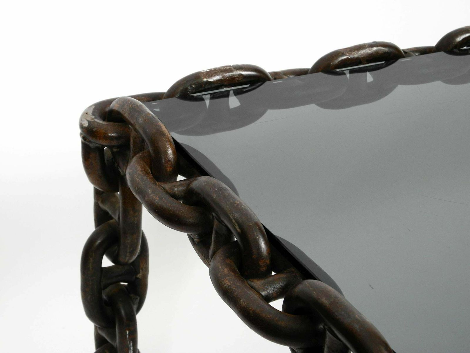 photo buy 1970s Xl Coffee Table Made Of Nautical Iron Chain And A Thick Smoked Glass Plate