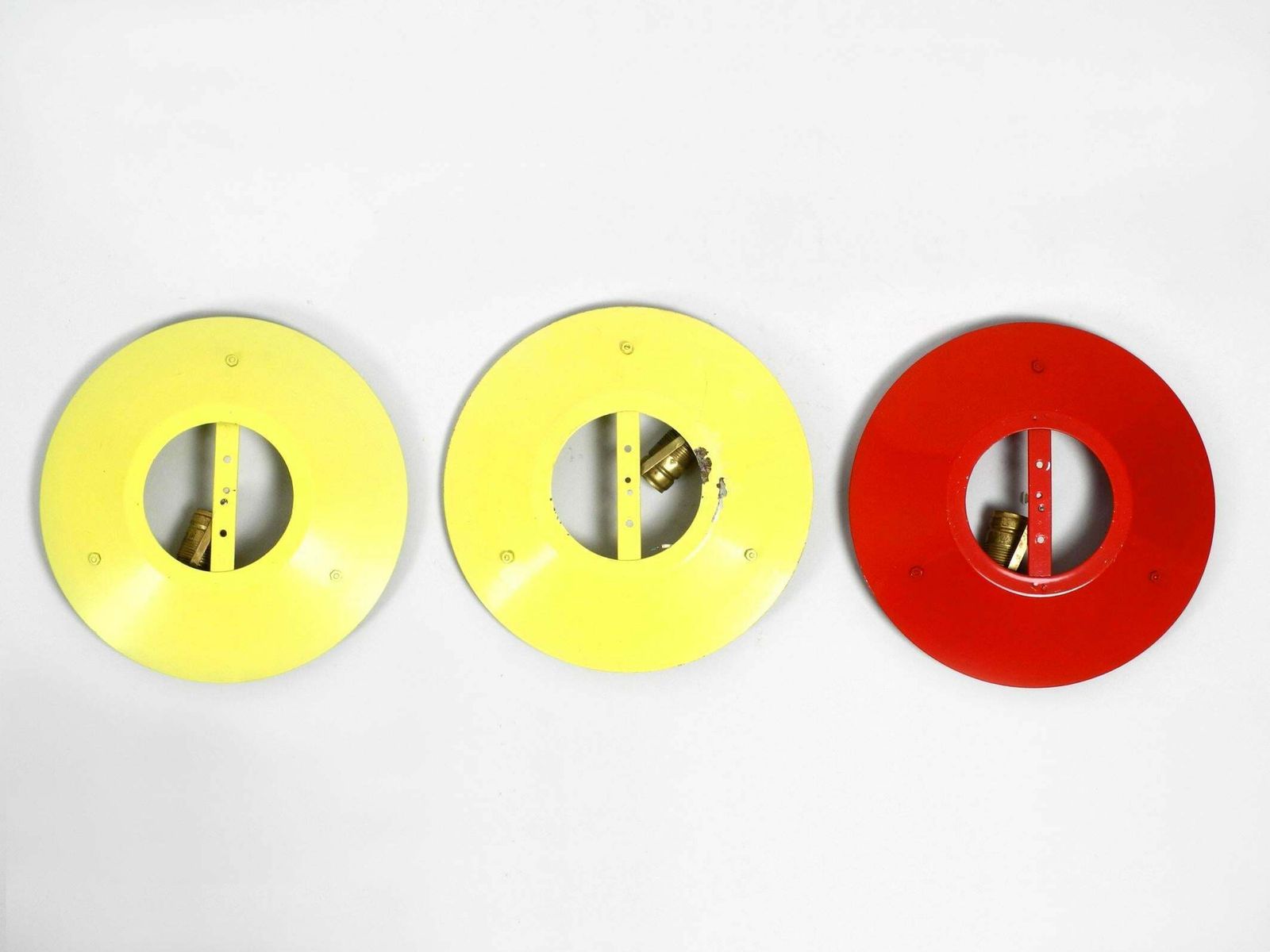 photo furniture Three Round Midcentury Wall Or Ceiling Lamps Made Of Metal And Plexiglass Shade