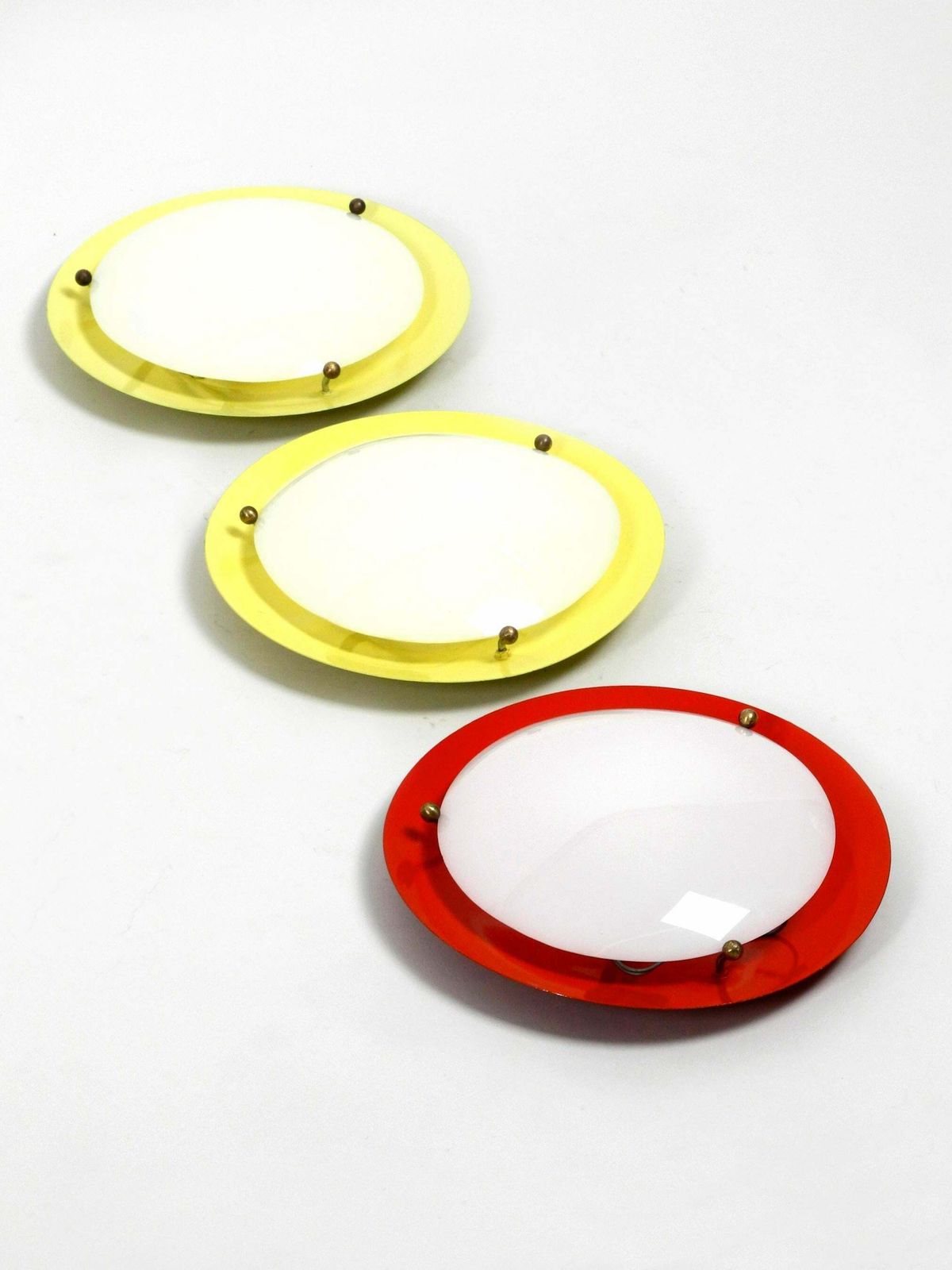 Lighting Three Round Midcentury Wall Or Ceiling Lamps Made Of Metal And Plexiglass Shade photo