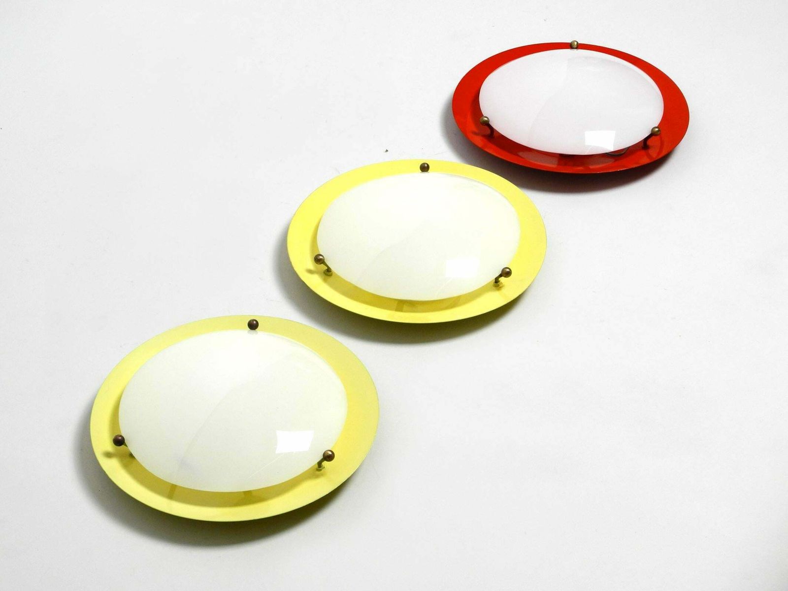 photo vinterior Three Round Midcentury Wall Or Ceiling Lamps Made Of Metal And Plexiglass Shade
