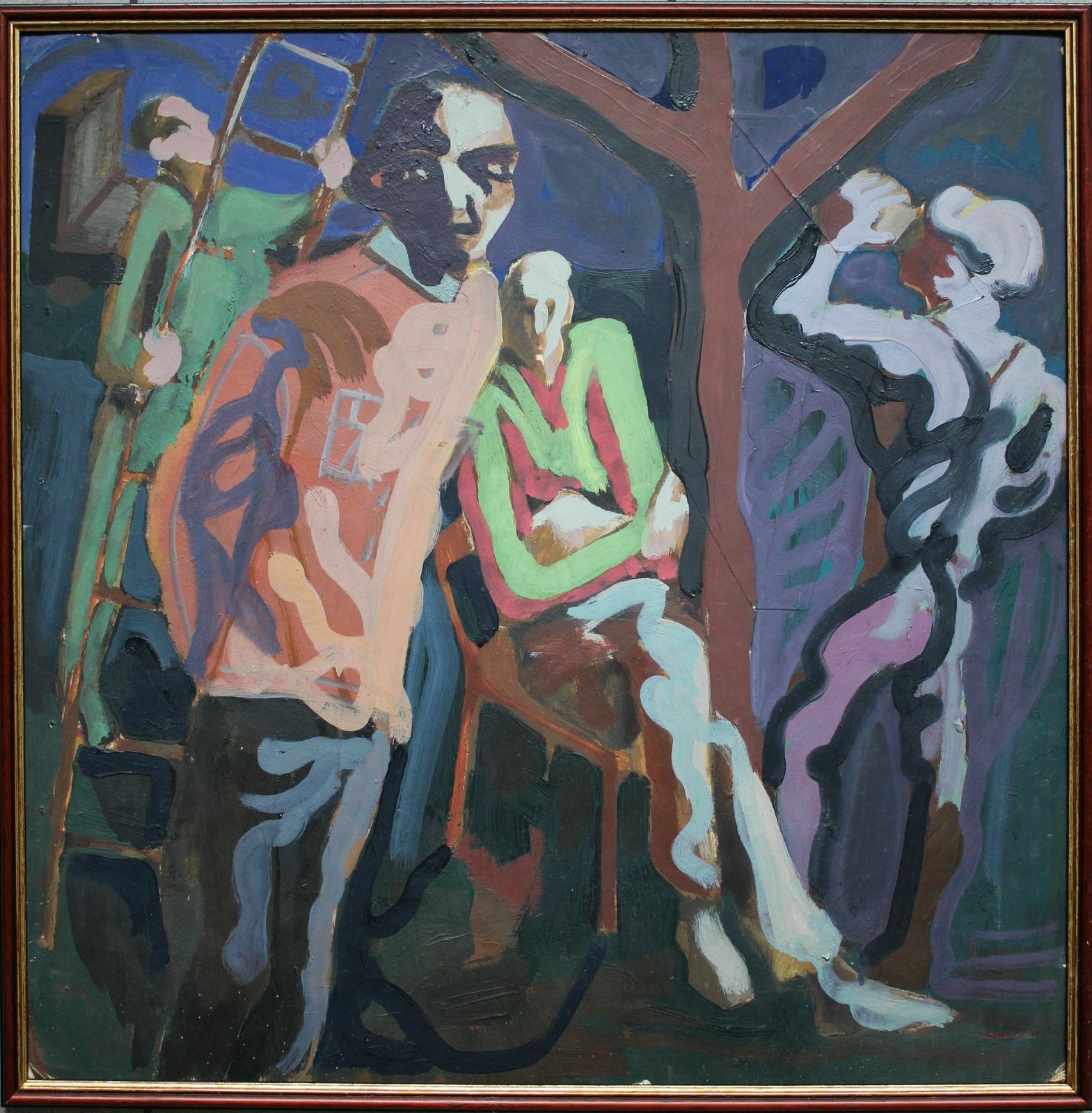 Vladimir Glushenkov In The Garden. 1970s Cardboard, Tempera photo vintage