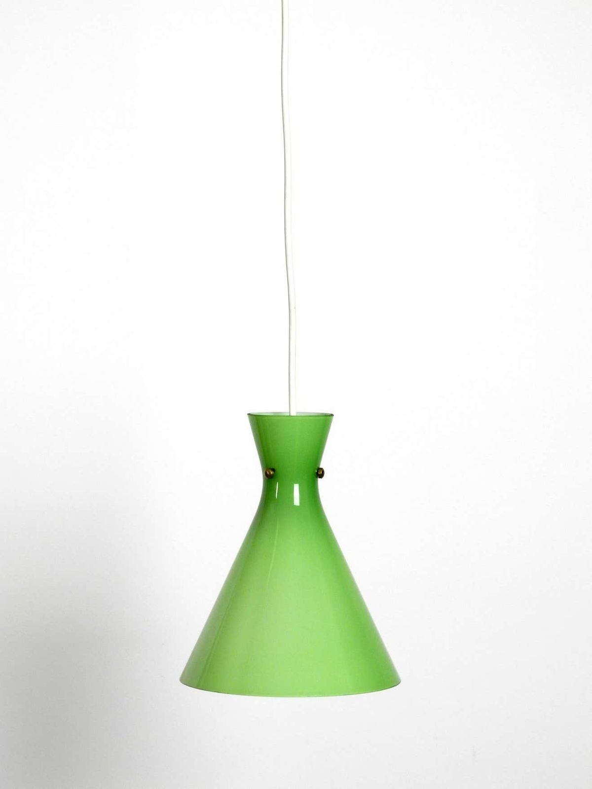 Very Beautiful Midcentury Flashed Glass Diabolo Pendant Lamp In Green photo for sale