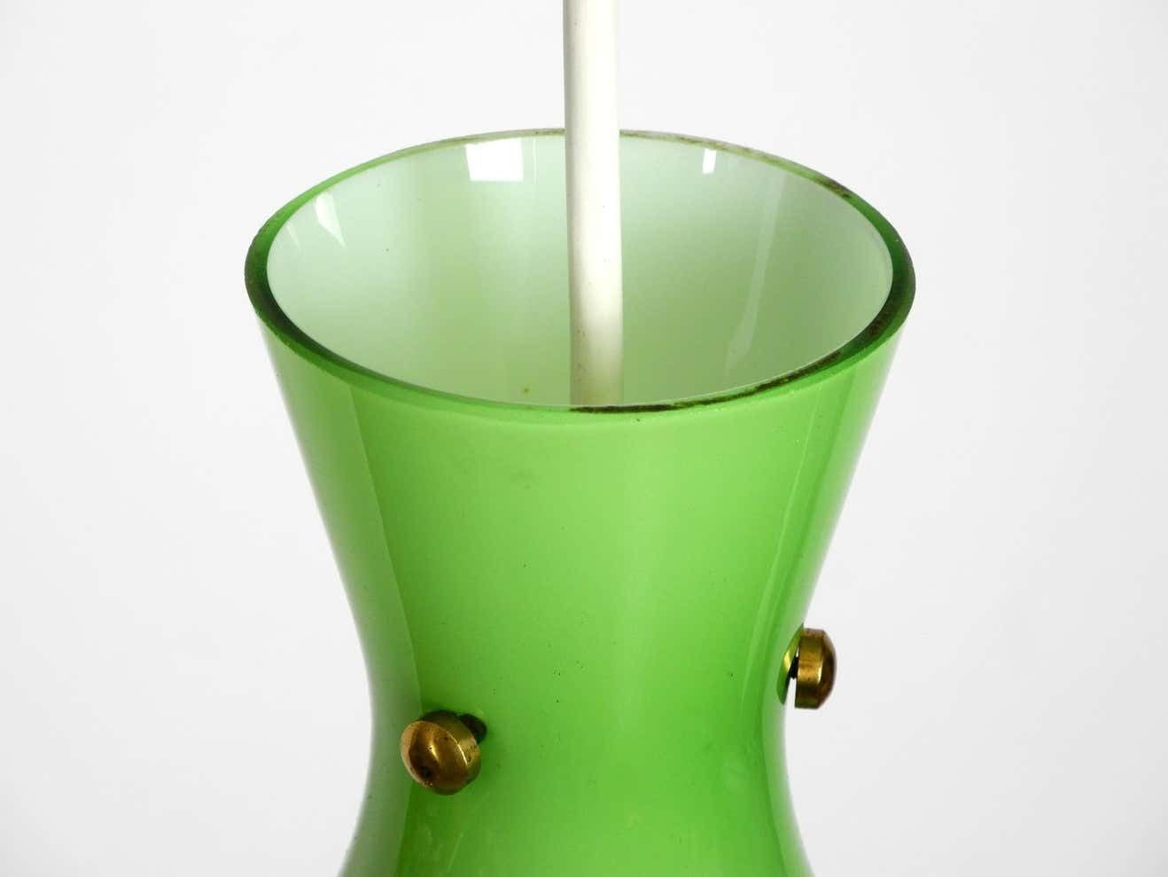 Very Beautiful Midcentury Flashed Glass Diabolo Pendant Lamp In Green photo vintage
