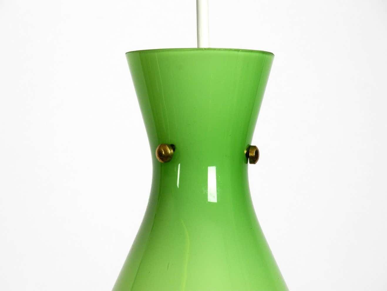 Lighting Very Beautiful Midcentury Flashed Glass Diabolo Pendant Lamp In Green photo