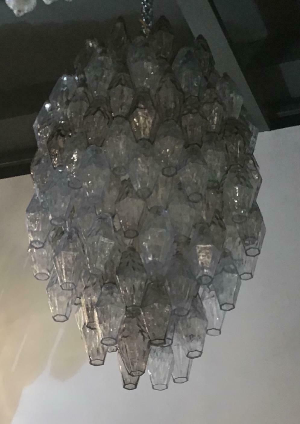 Venini Carlo Scarpa Chandelier Poliedri Murano Light Bluend Brass, 1950 photo for sale