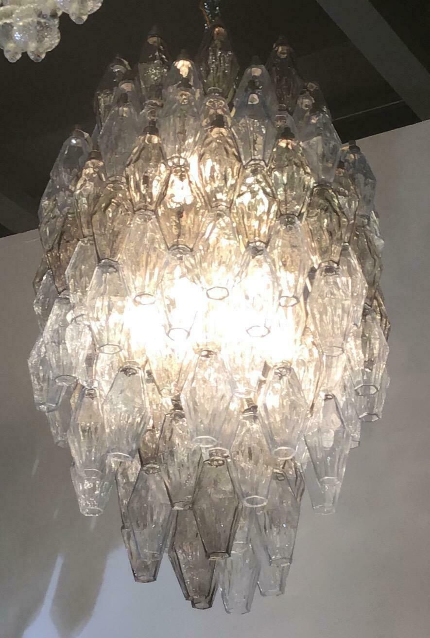 10844.0 Venini Carlo Scarpa Chandelier Poliedri Murano Light Bluend Brass, 1950 photo