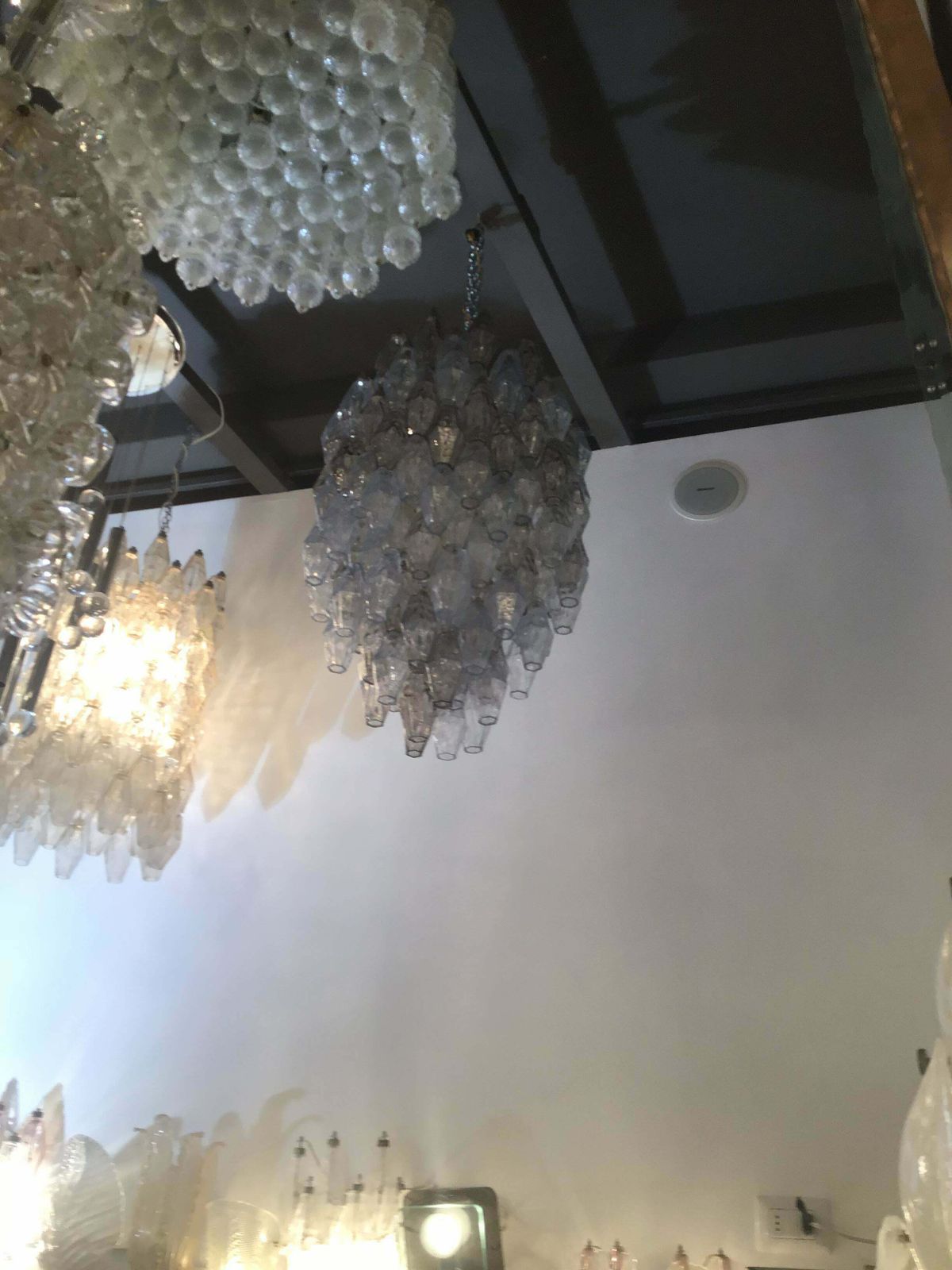 photo vinterior Venini Carlo Scarpa Chandelier Poliedri Murano Light Bluend Brass, 1950