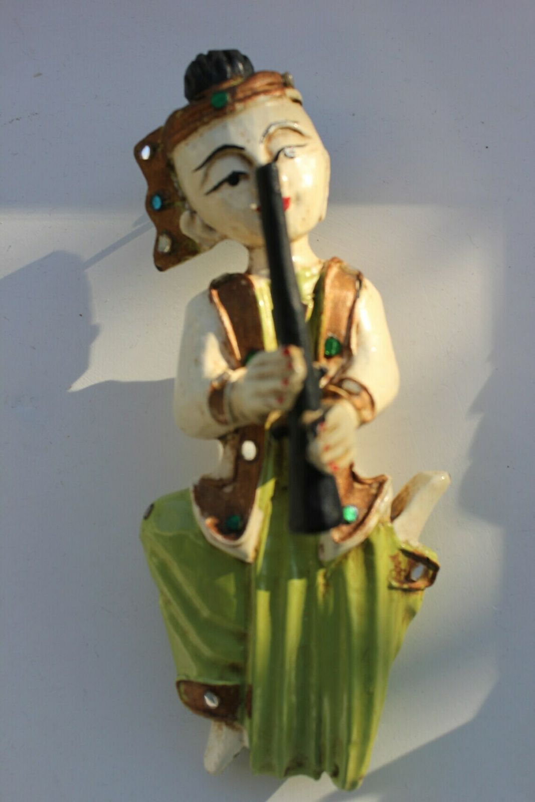 Set Of Three Thai Musicians Sculptures Vintage Carved , Hand Painted Wood Figurines, Love Yoga Gift photo 218.0