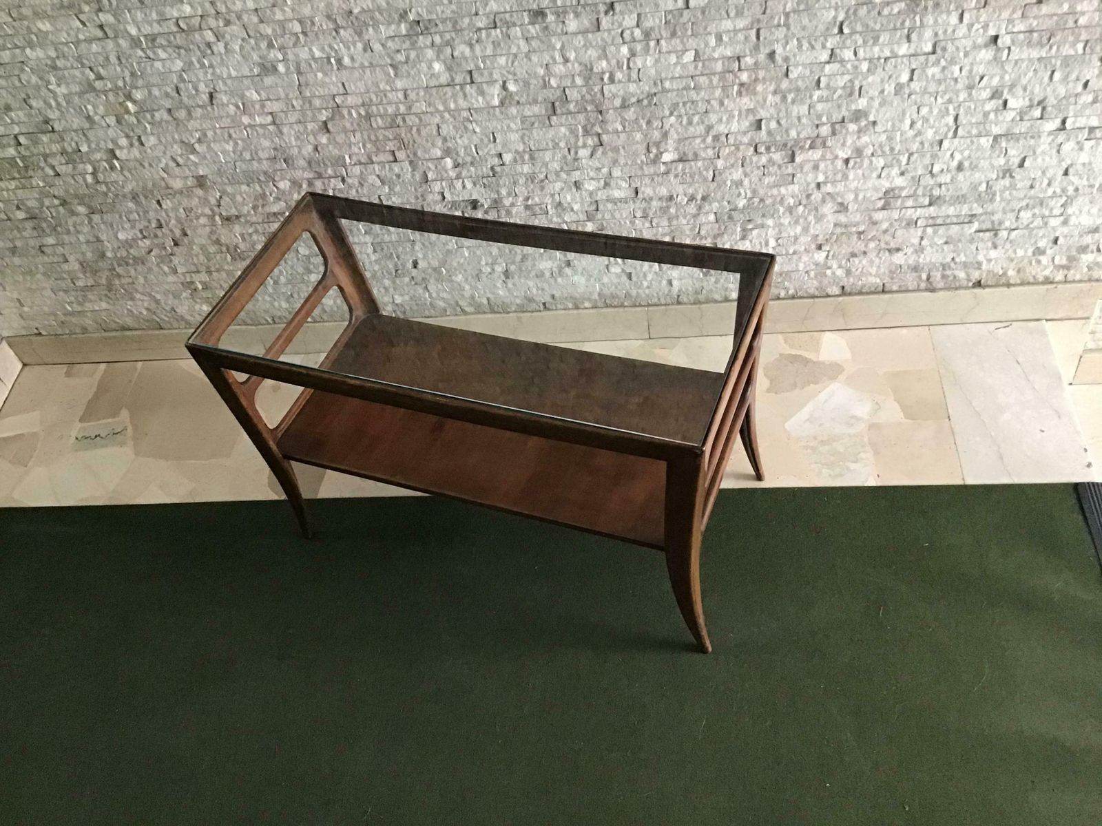 Paolo Buffa Coffee Table Wood Glass 1950, Italy photo vintage