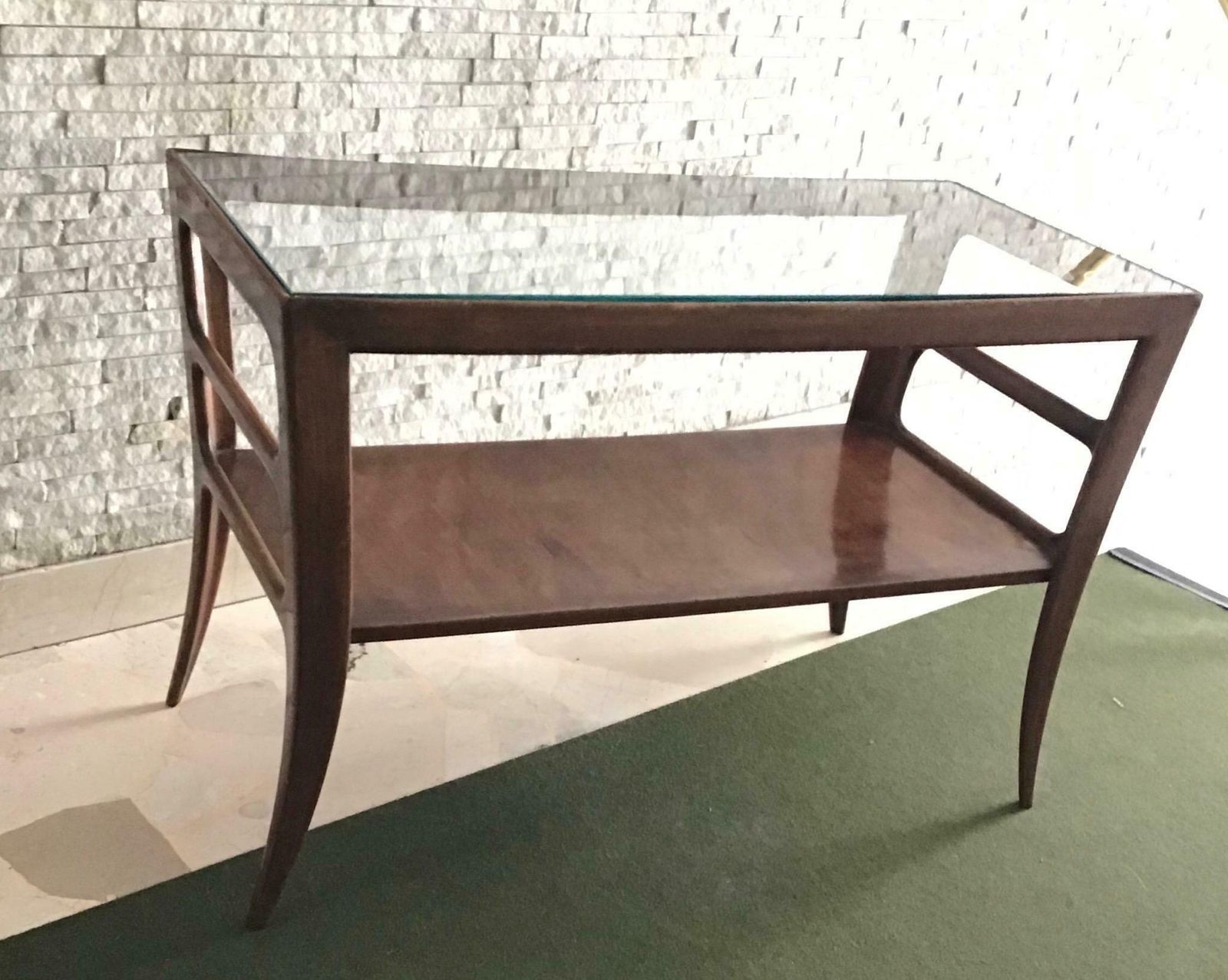 photo vinterior Paolo Buffa Coffee Table Wood Glass 1950, Italy