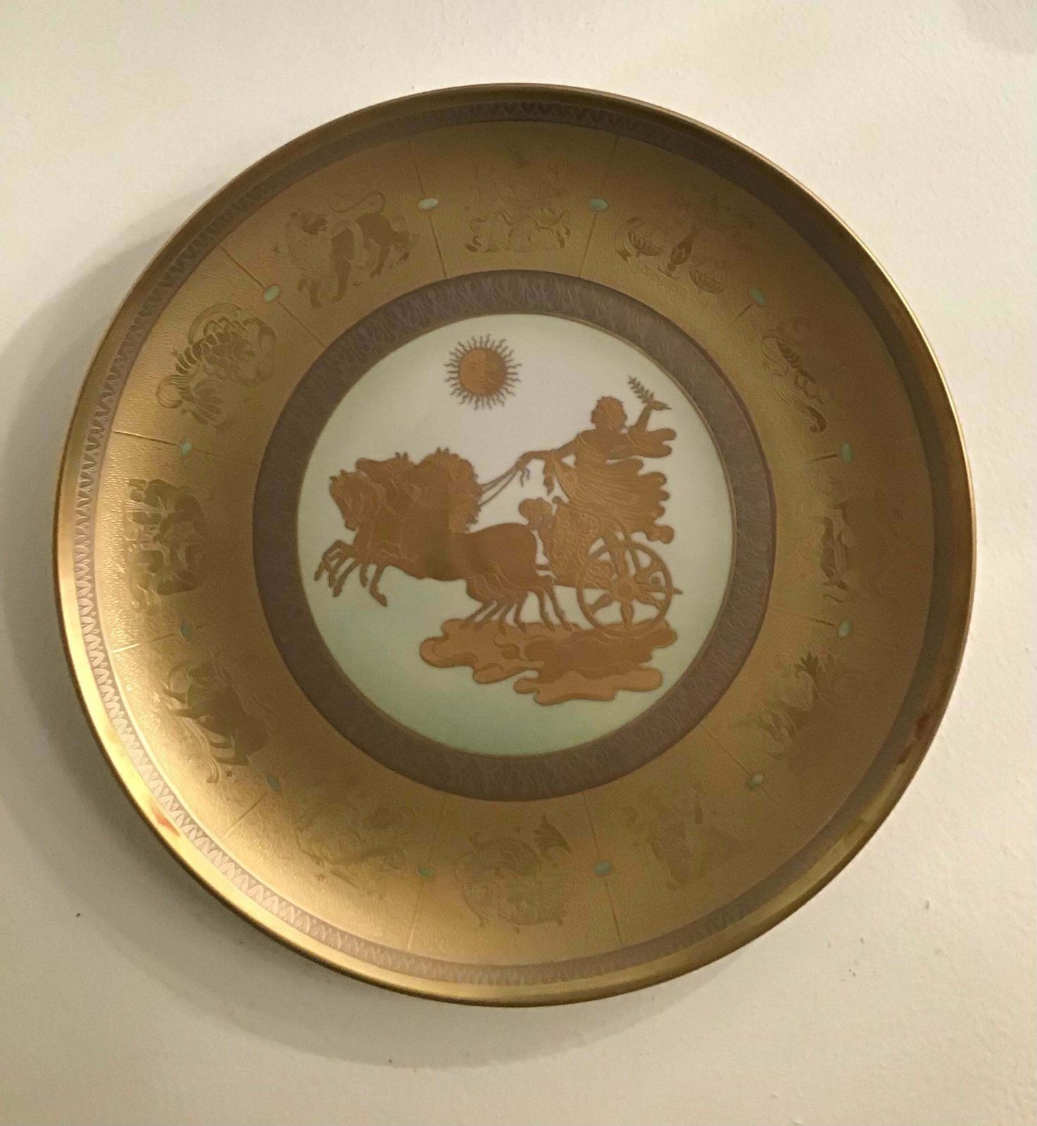 photo for sale Morbelli “Il Giorno“ Porcelain Wall Plate Pure Gold, 1960, Italy