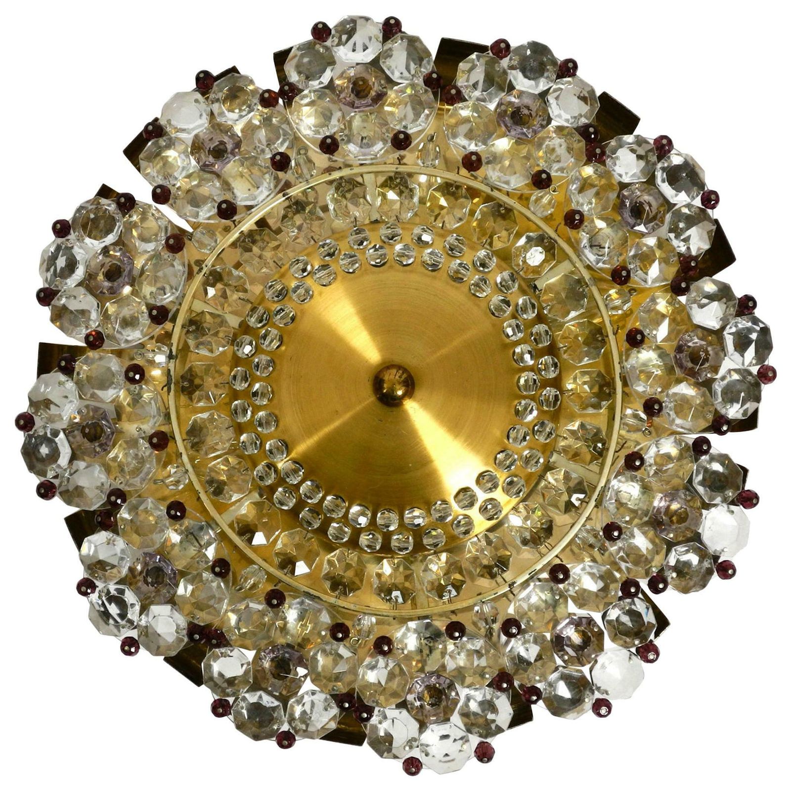 Beautiful Mid Century Modern Ceiling Lamp Made Of Glass Stones And Brass Frame
