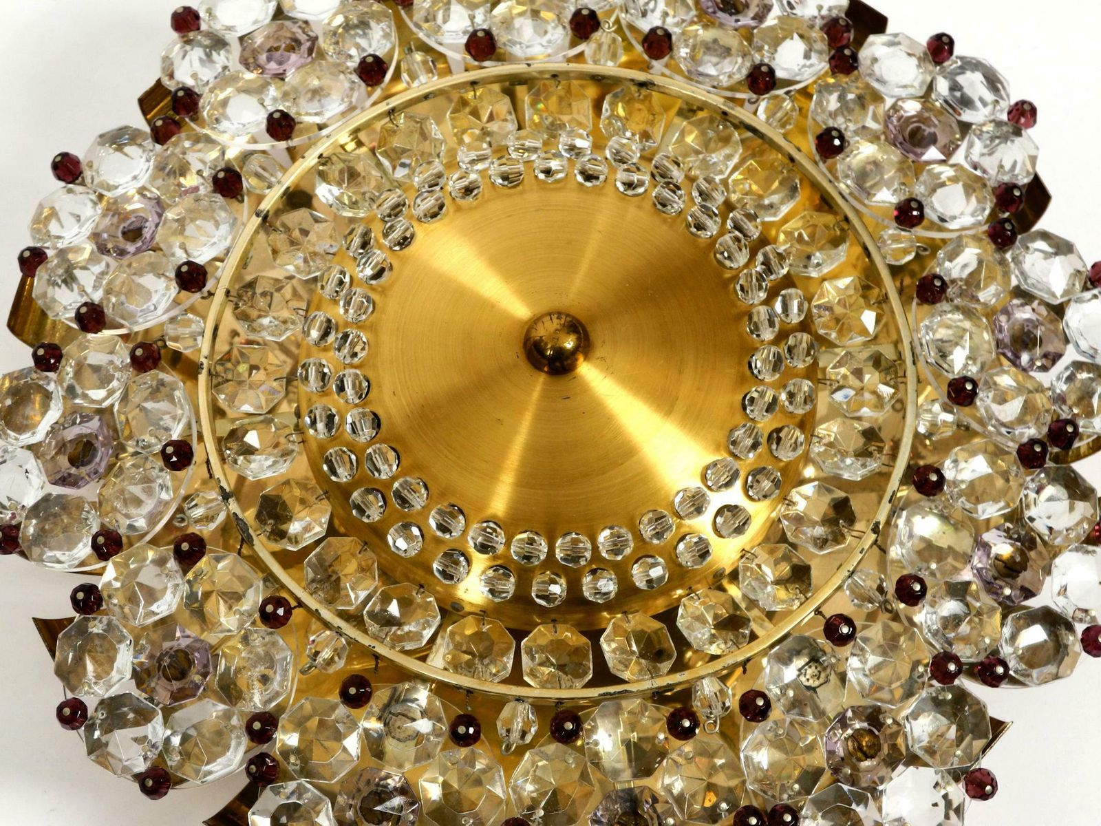 Beautiful Mid Century Modern Ceiling Lamp Made Of Glass Stones And Brass Frame photo 732.0