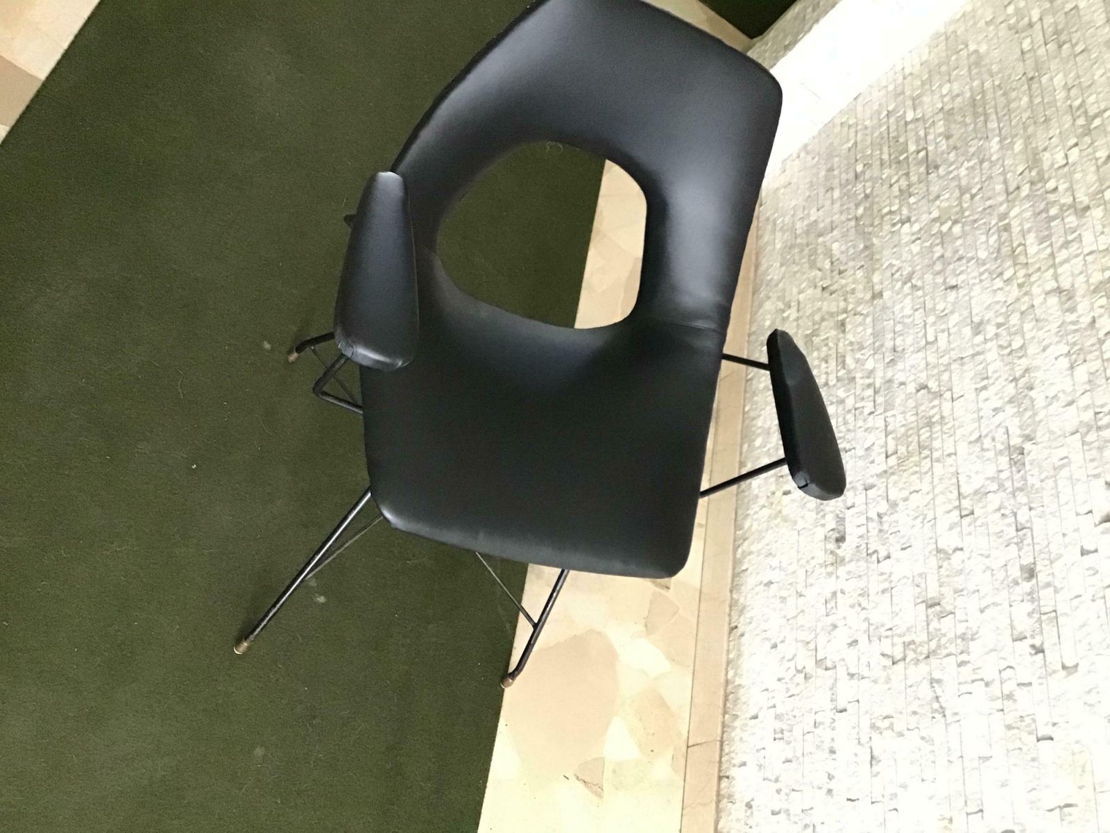 Augusto Bozzi For Saporiti Armchair Iron Brass Ecological Leather, 1954, Italy photo vinterior