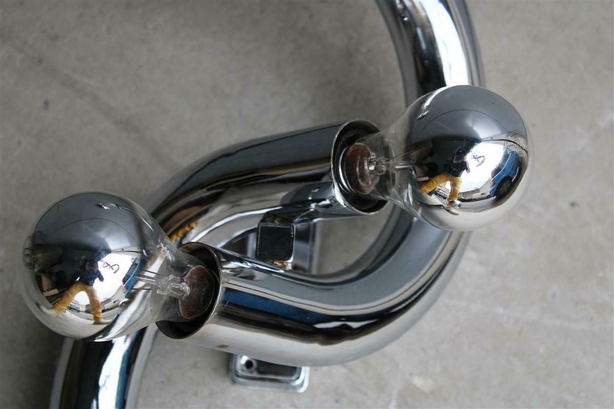 Minimalist Sculptural Stilux Tubular Steel Wall Lamp 1970s Silver Curved photo buy