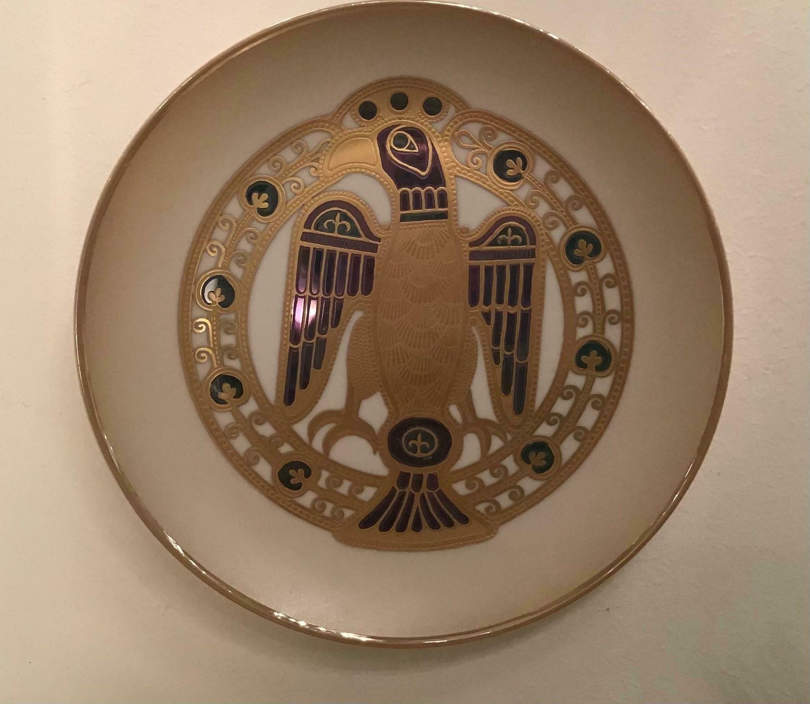 1084.0 Morbelli Porcelain “Gioiellò Germany Wall Plate Worked With Pure Gold 1960 Italy photo