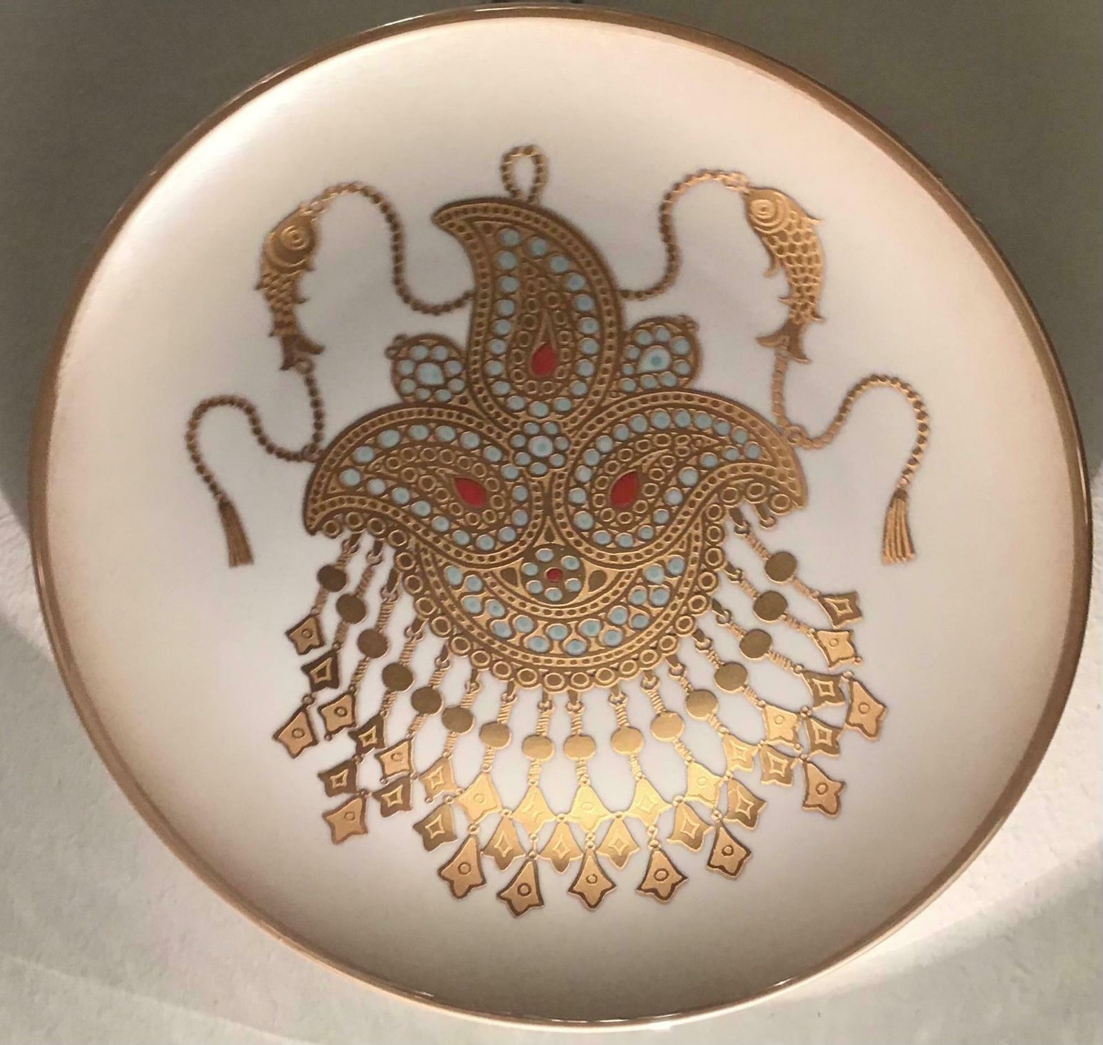 Morbelli Porcelain Wall Plates Worked With Pure Gold, 1960, Italy photo vinterior