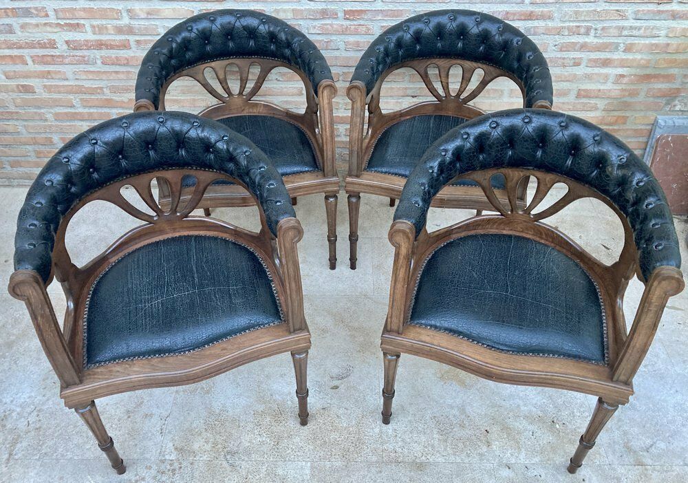 French Dining Armchairs In Leather And Walnut, 1950s, Set Of 4 photo Furniture