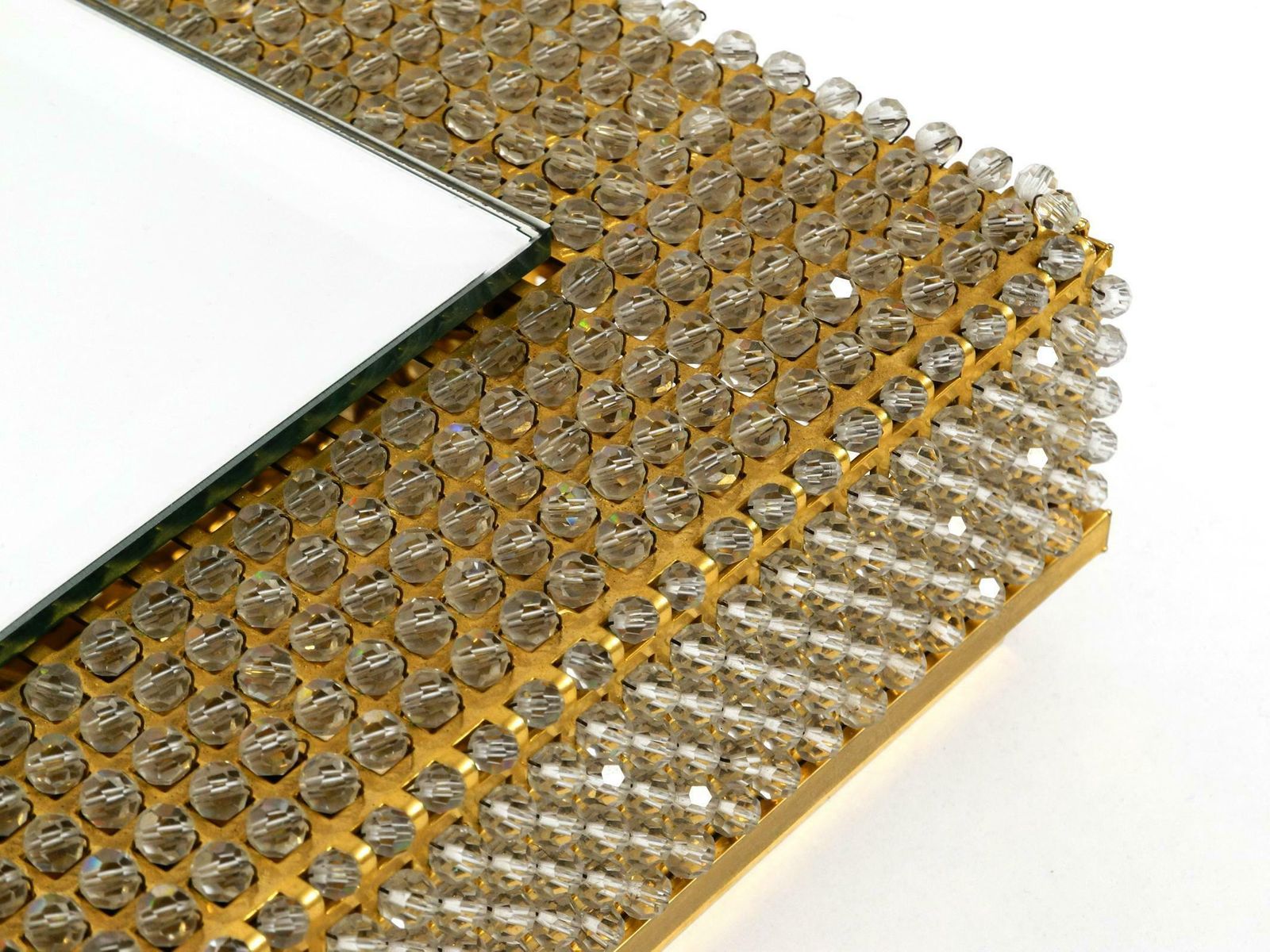 Rare Square 1960s Brass Wall Backlit Mirror Frame With Glass Beads By Palwa photo vinterior