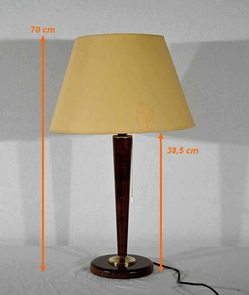 photo vintage Mahogany And Brass Lamp, After Mazda – 1950