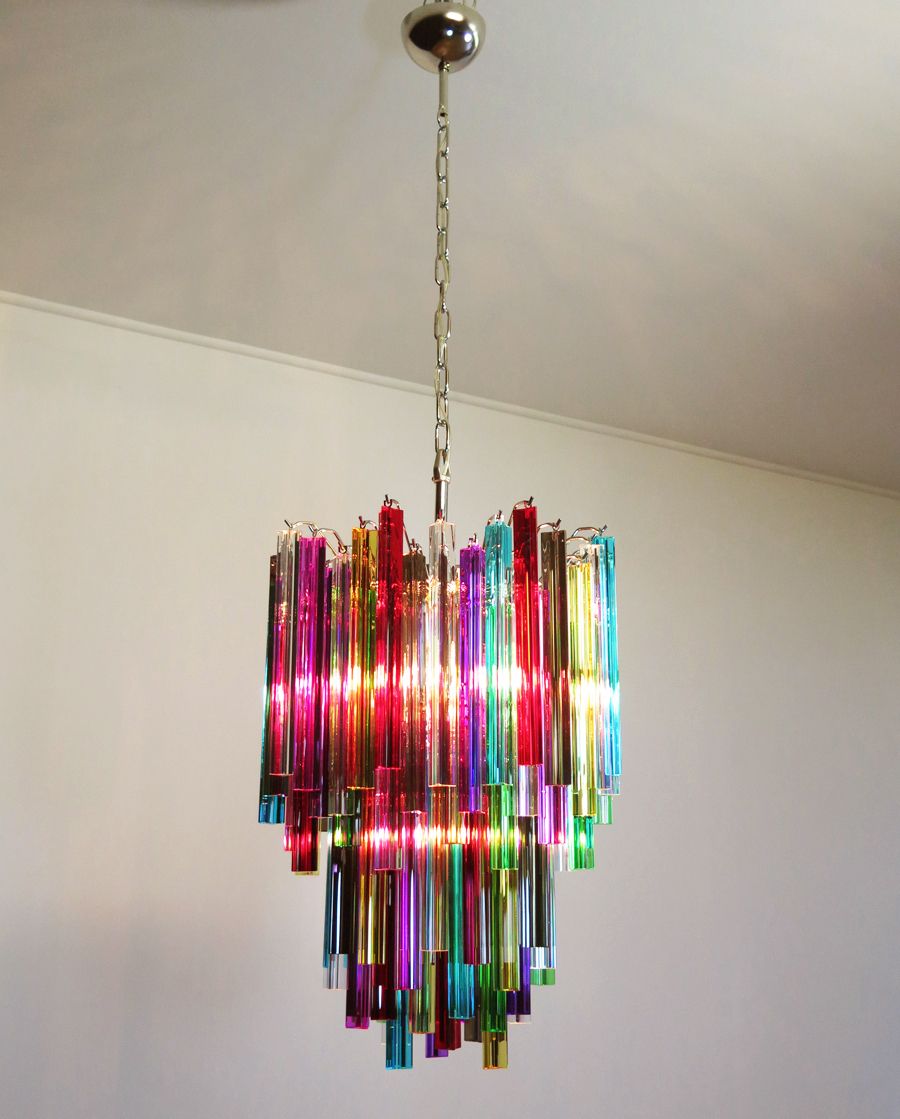 photo for sale Murano Chandelier Triedri – 92 Prism   Multicolored Glasses
