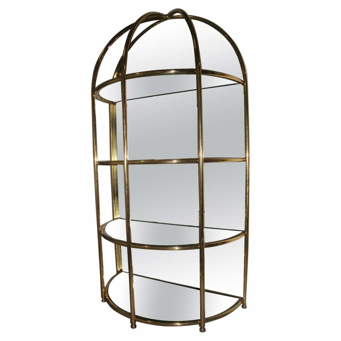 Bar Cabinet Convex Wall Solid Brass Pipes Mirrored Glass, Made In Italy, 1970