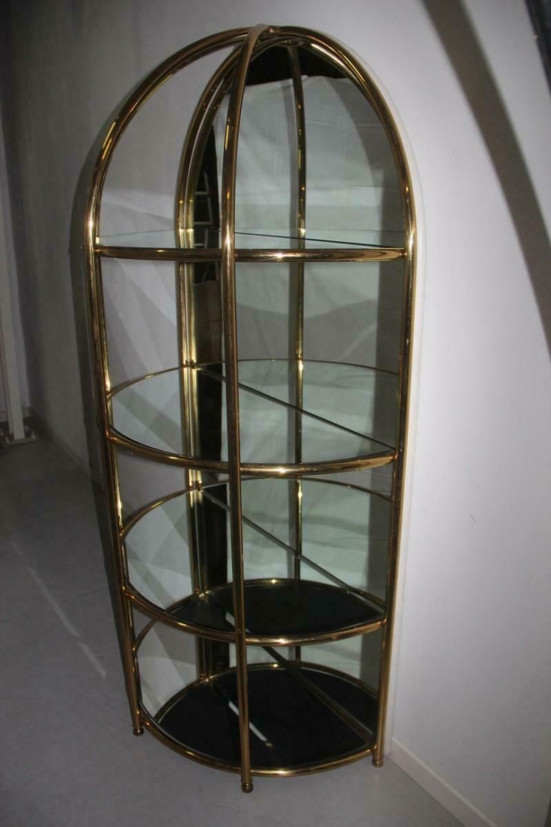 Bar Cabinet Convex Wall Solid Brass Pipes Mirrored Glass, Made In Italy, 1970 photo buy