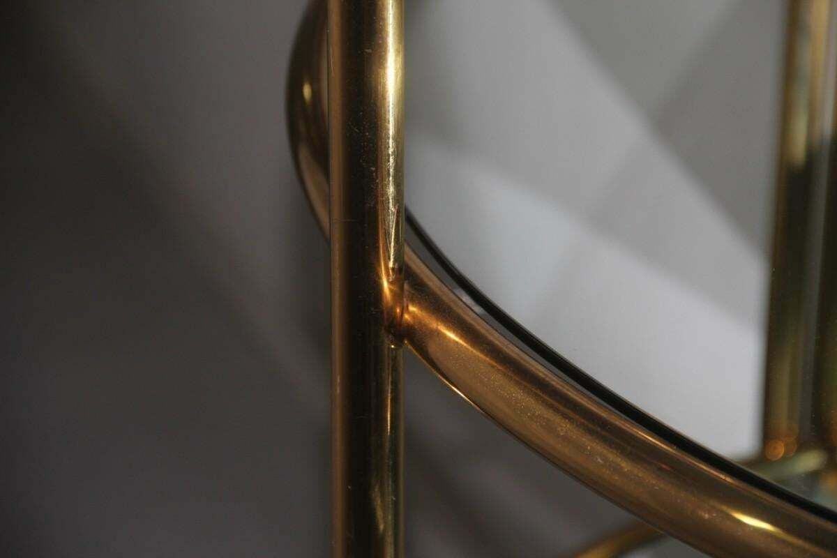 photo furniture Bar Cabinet Convex Wall Solid Brass Pipes Mirrored Glass, Made In Italy, 1970