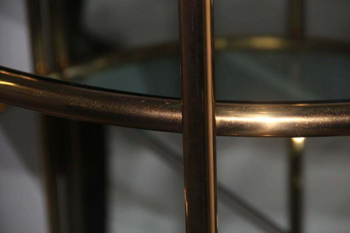 Furniture Bar Cabinet Convex Wall Solid Brass Pipes Mirrored Glass, Made In Italy, 1970 photo