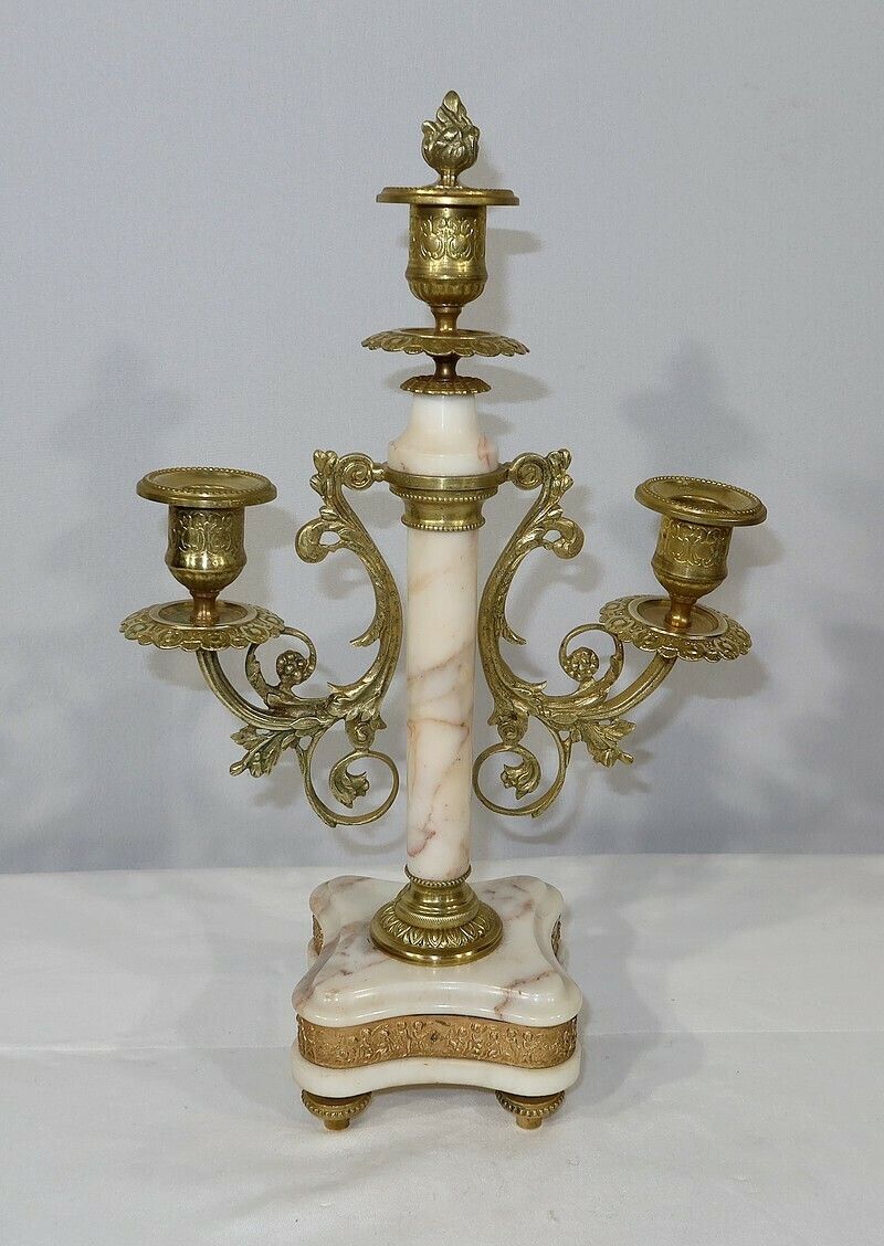 photo vintage Marble And Bronze Fireplace Set, Louis XVI – 19th Style