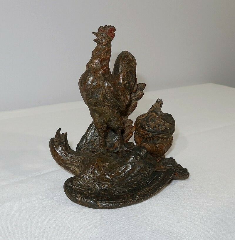 Inkwell In Patinated Spelter “Le Coq Patriotique” – Late 19th Century photo for sale