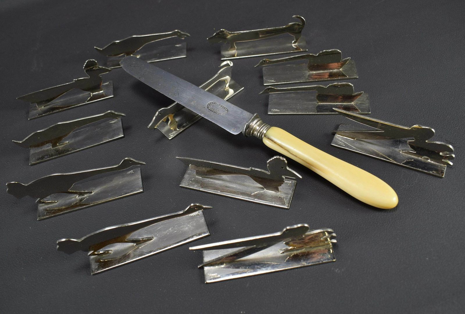 Vintage Set Of 12 Art Deco Knife Rests Holders By Yorel Bird Dog photo furniture
