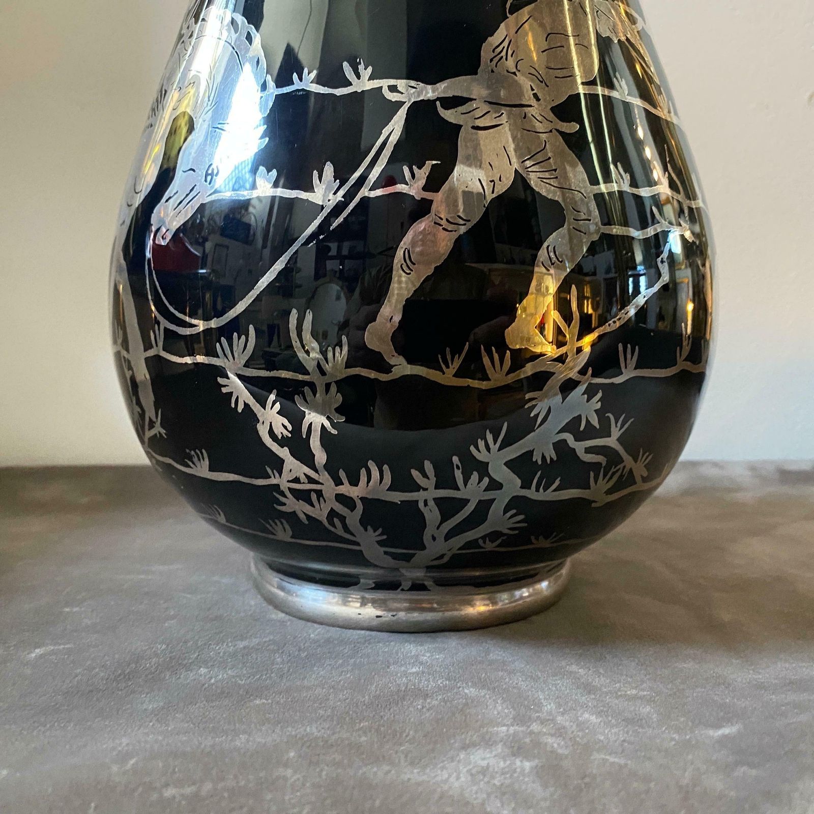 1930s Purple Glass And Sterling Silver Orientalist Italian Vase photo vinterior