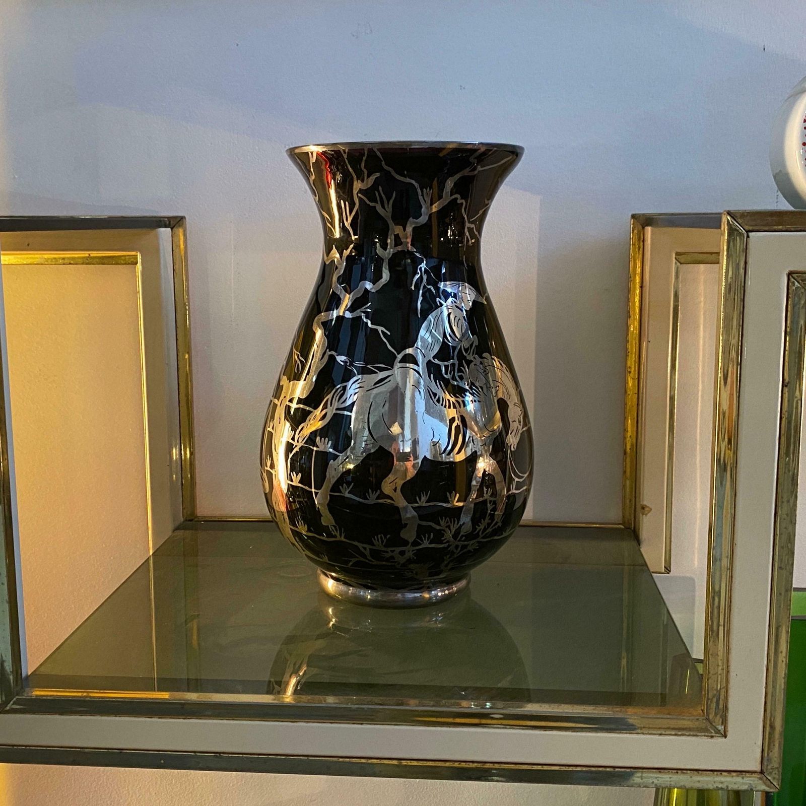 678.0 1930s Purple Glass And Sterling Silver Orientalist Italian Vase photo