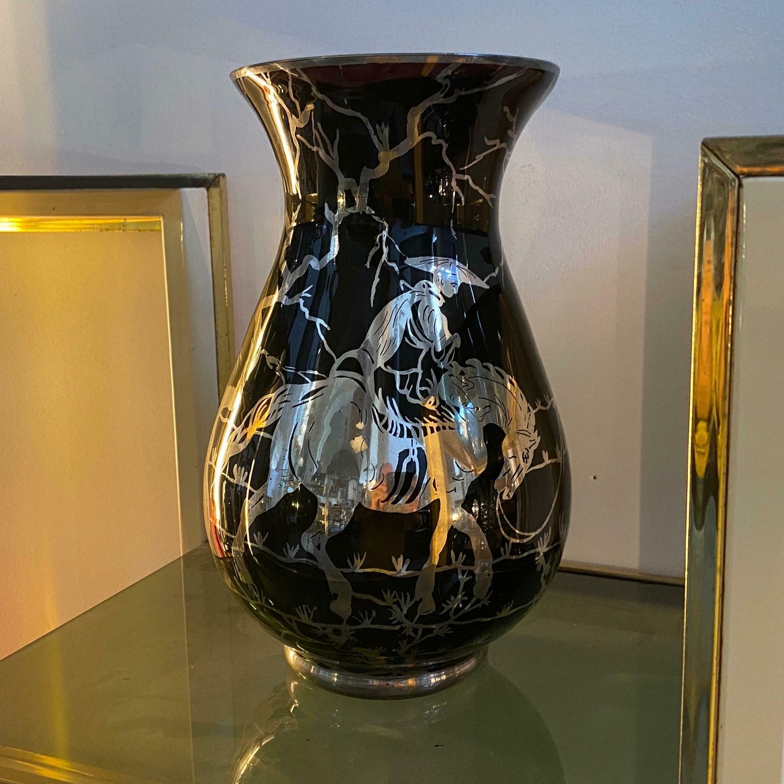 photo vinterior 1930s Purple Glass And Sterling Silver Orientalist Italian Vase